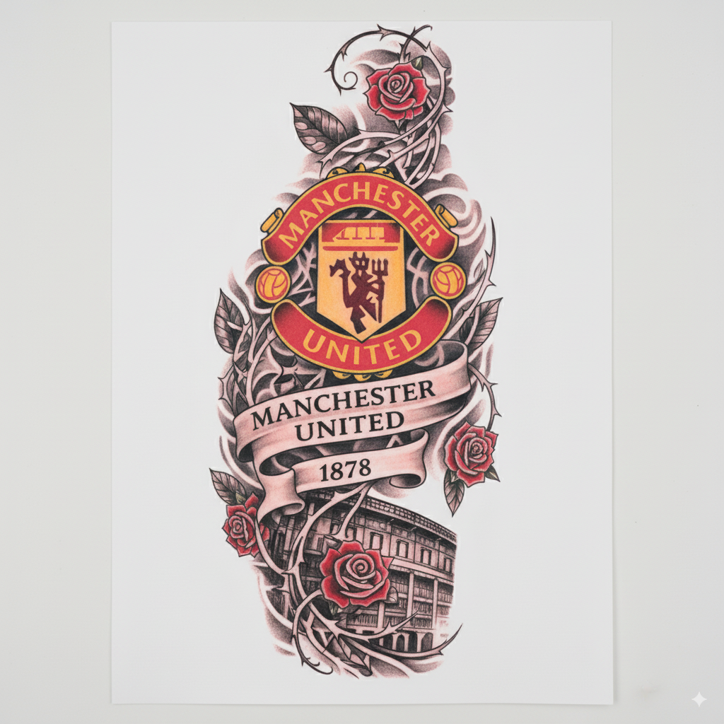 Manchester United leg design (1) Manchester United Leg Tattoo - Image 1